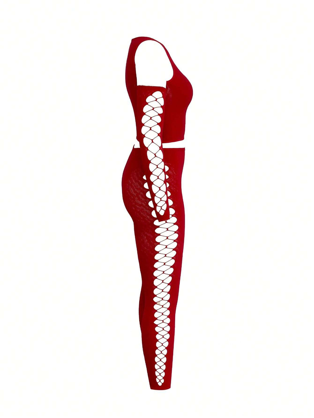 Cutout Front Mesh Top & Leggings & Arm Sleeves