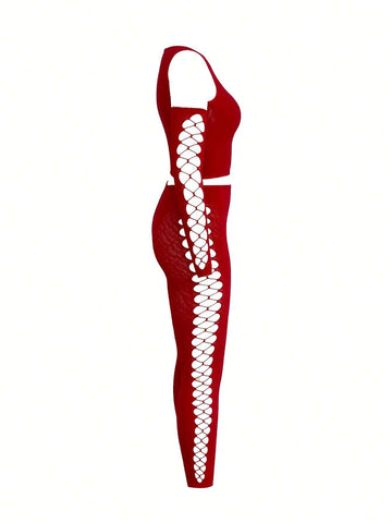 Cutout Front Mesh Top & Leggings & Arm Sleeves