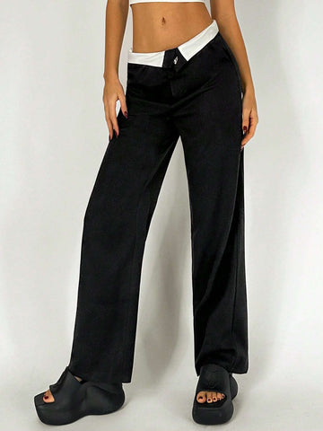 Flipped Waist Straight Leg Pants