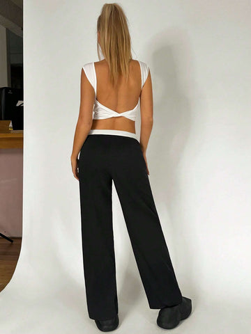 Flipped Waist Straight Leg Pants