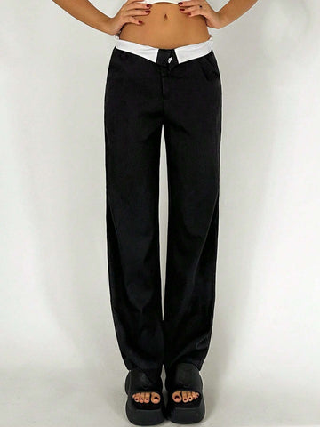 Flipped Waist Straight Leg Pants