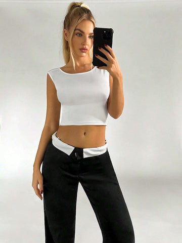 Flipped Waist Straight Leg Pants