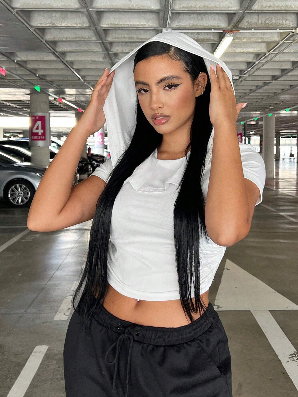 SXY Solid Crop Hooded Tee