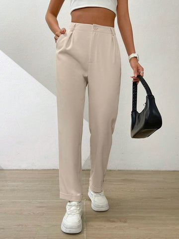 EZwear Solid Fold Pleated Slant Pocket Pants