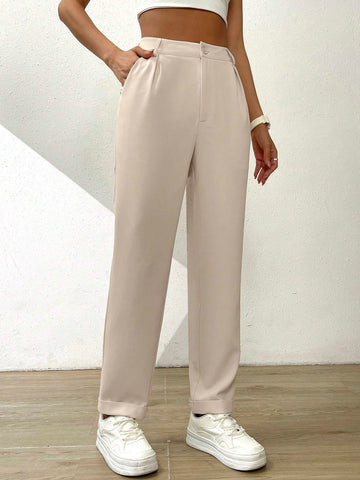 EZwear Solid Fold Pleated Slant Pocket Pants