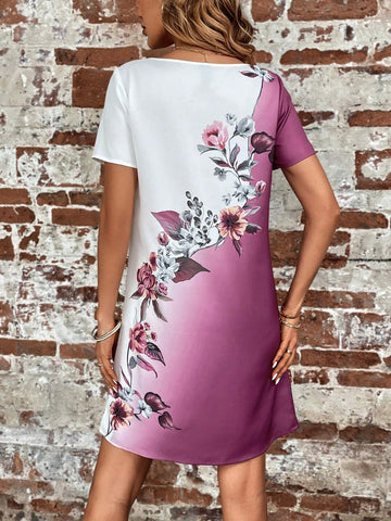 EMERY ROSE Floral Print Scallop Trim Tunic Dress