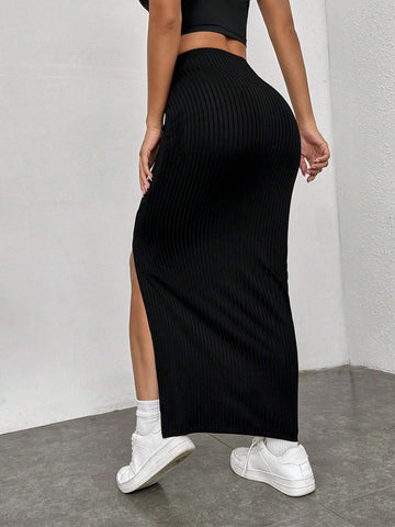 EZwear Solid Split Thigh Skirt