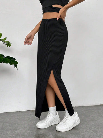 EZwear Solid Split Thigh Skirt