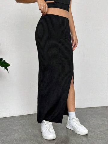 EZwear Solid Split Thigh Skirt