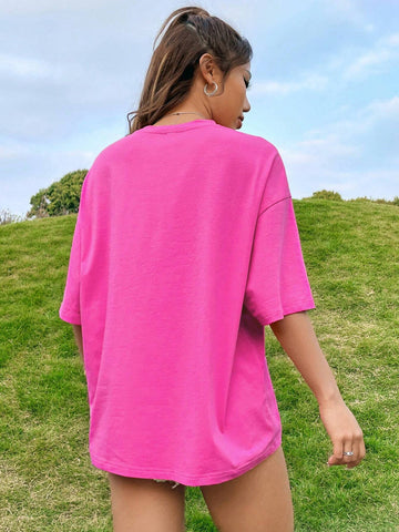 EZwear Letter Graphic Drop Shoulder Tee