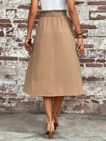 EMERY ROSE Paperbag Waist Hidden Pocket Button Detail Skirt