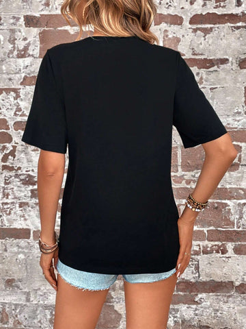 EMERY ROSE Slogan Graphic Cut Out Tee