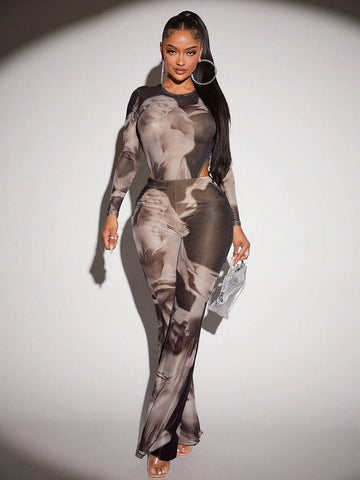 Figure Graphic High Cut Bodysuit