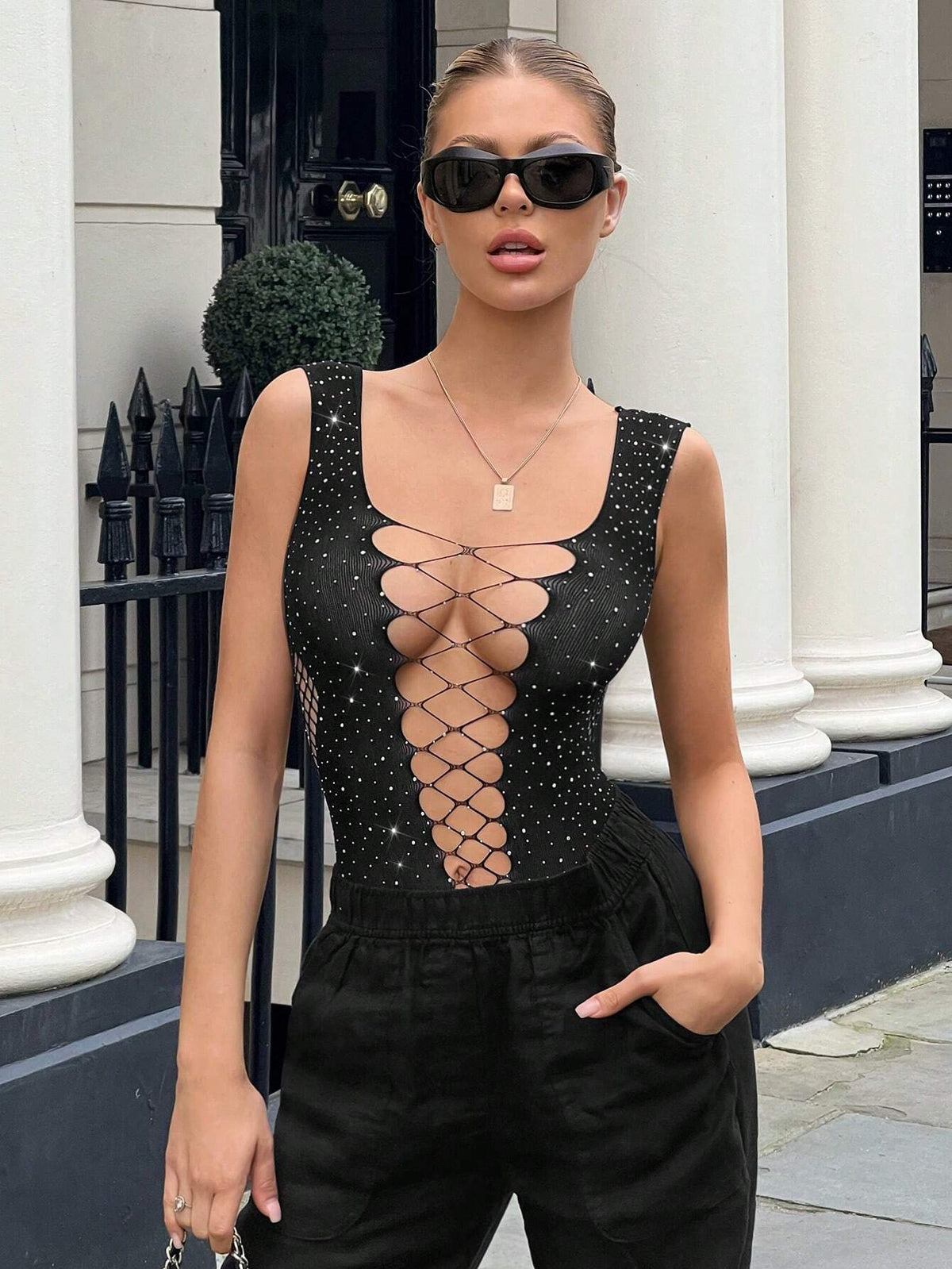 Lace Up Front Tank Bodysuit