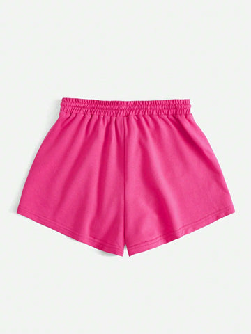 EZwear Drawstring Waist Slant Pocket Solid Track Shorts