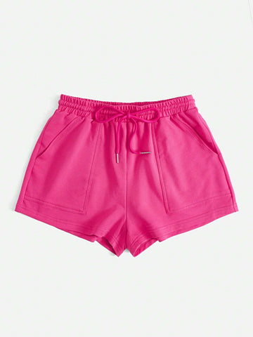 EZwear Drawstring Waist Slant Pocket Solid Track Shorts