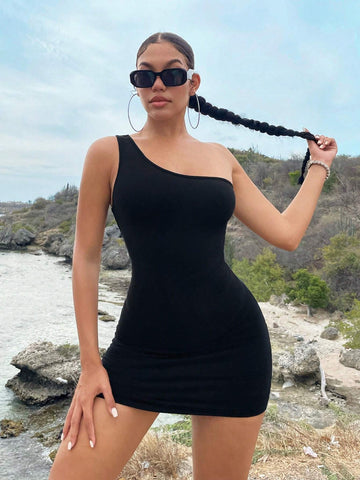 One Shoulder Cut Out Backless Bodycon Dress