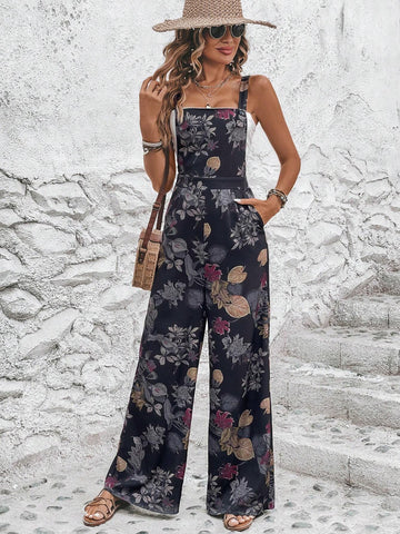 EMERY ROSE Floral Print Slant Pocket Wide Leg Cami Jumpsuit