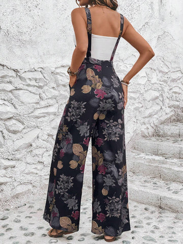 EMERY ROSE Floral Print Slant Pocket Wide Leg Cami Jumpsuit