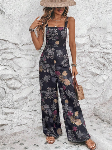 EMERY ROSE Floral Print Slant Pocket Wide Leg Cami Jumpsuit