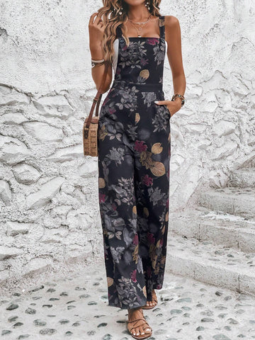 EMERY ROSE Floral Print Slant Pocket Wide Leg Cami Jumpsuit