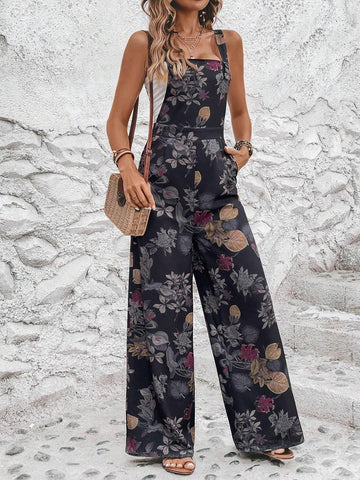 EMERY ROSE Floral Print Slant Pocket Wide Leg Cami Jumpsuit