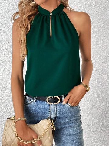 Keyhole Neckline Halter Blouse