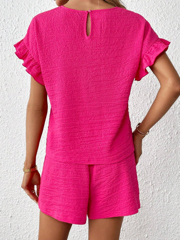 Flounce Sleeve Top & Knot Waist Shorts