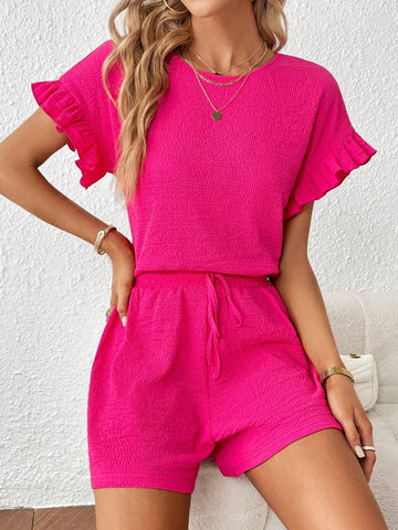 Flounce Sleeve Top & Knot Waist Shorts