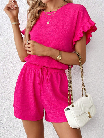 Flounce Sleeve Top & Knot Waist Shorts