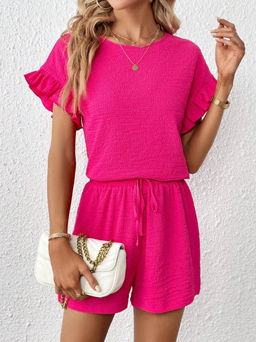 Flounce Sleeve Top & Knot Waist Shorts