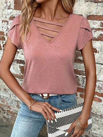 EMERY ROSE Cut Out Petal Sleeve Tee