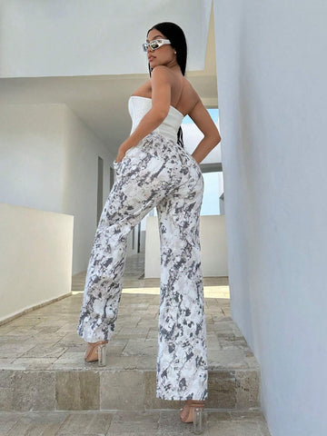 SXY Allover Print Wide Leg Pants