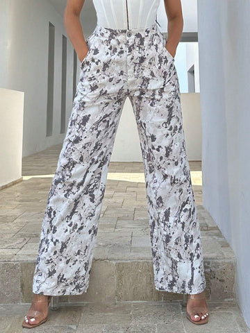SXY Allover Print Wide Leg Pants