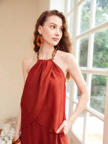 MOTF PREMIUM LINEN VISCOSE CHAIN HALTER TOP & PANTS SET