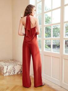 MOTF PREMIUM LINEN VISCOSE CHAIN HALTER TOP & PANTS SET