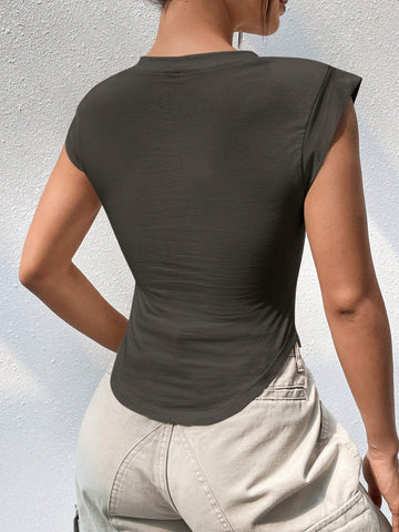 Unity Solid Ruched Side Curved Hem Tee