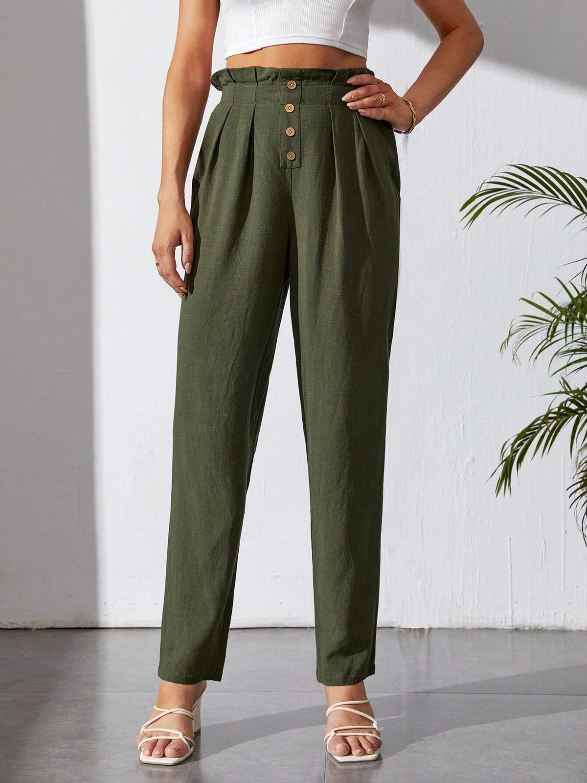 Tall Paperbag Waist Fold Pleated Carrot Pants