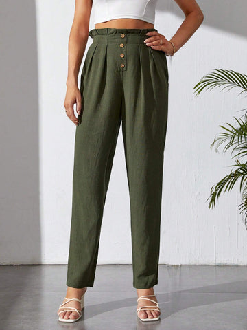 Tall Paperbag Waist Fold Pleated Carrot Pants