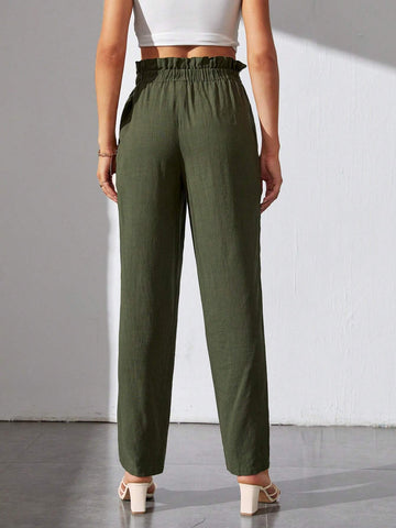 Tall Paperbag Waist Fold Pleated Carrot Pants