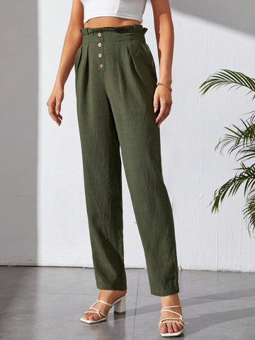 Tall Paperbag Waist Fold Pleated Carrot Pants