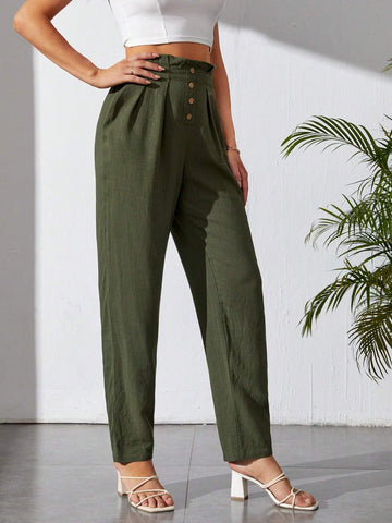 Tall Paperbag Waist Fold Pleated Carrot Pants