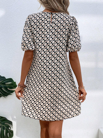 EMERY ROSE Allover Print Puff Sleeve Tunic Dress