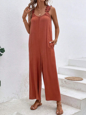 EMERY ROSE Solid Wide Leg Hidden Pocket Jumpsuit