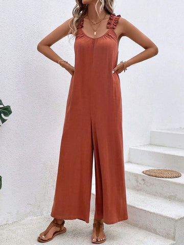 EMERY ROSE Solid Wide Leg Hidden Pocket Jumpsuit