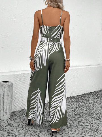 Tropical Print Cami Wide Leg Jumpsuit