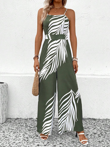 Tropical Print Cami Wide Leg Jumpsuit