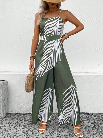 Tropical Print Cami Wide Leg Jumpsuit