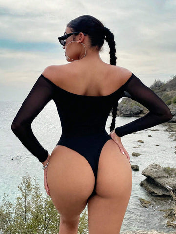Off Shoulder Cut Out Front Bodysuit