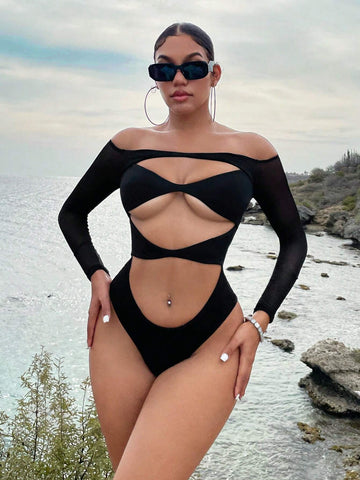 Off Shoulder Cut Out Front Bodysuit
